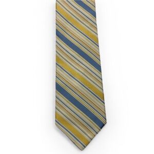 City of London Silk Tie Yellow Blue Striped Polka Dot Lining
